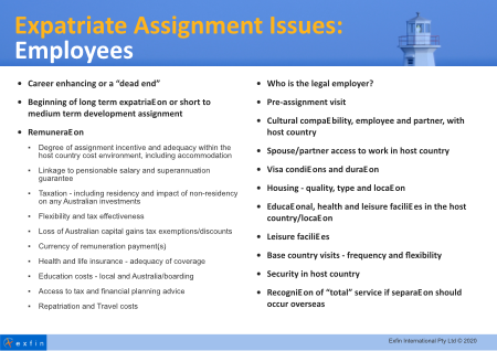 Australian expat assignment issues for employees and employers